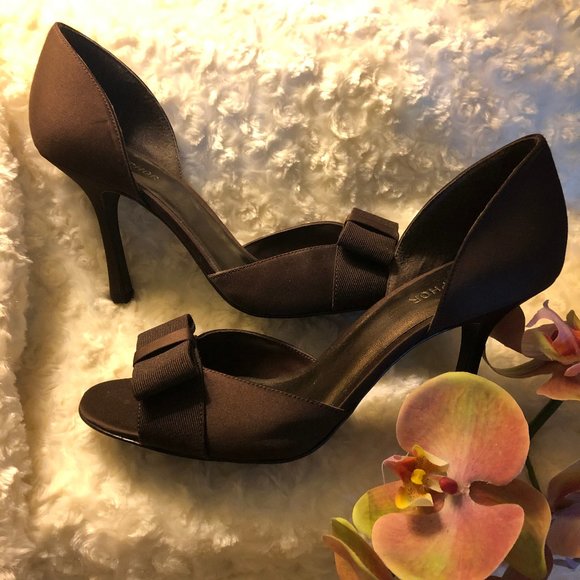 Chocolate Brown Satin Peep Toe (Size 8.5) - Picture 12 of 13